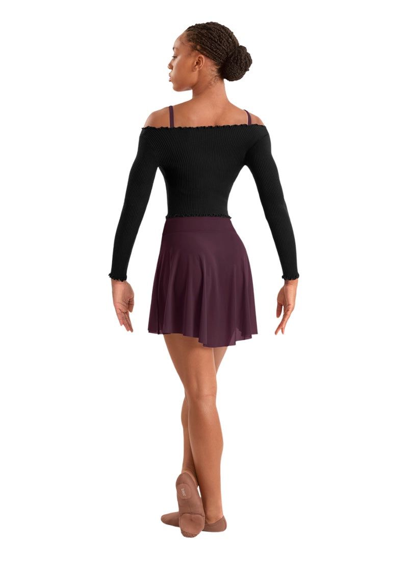 Mirella women's mesh high-low pull-on skirt in burgundy.