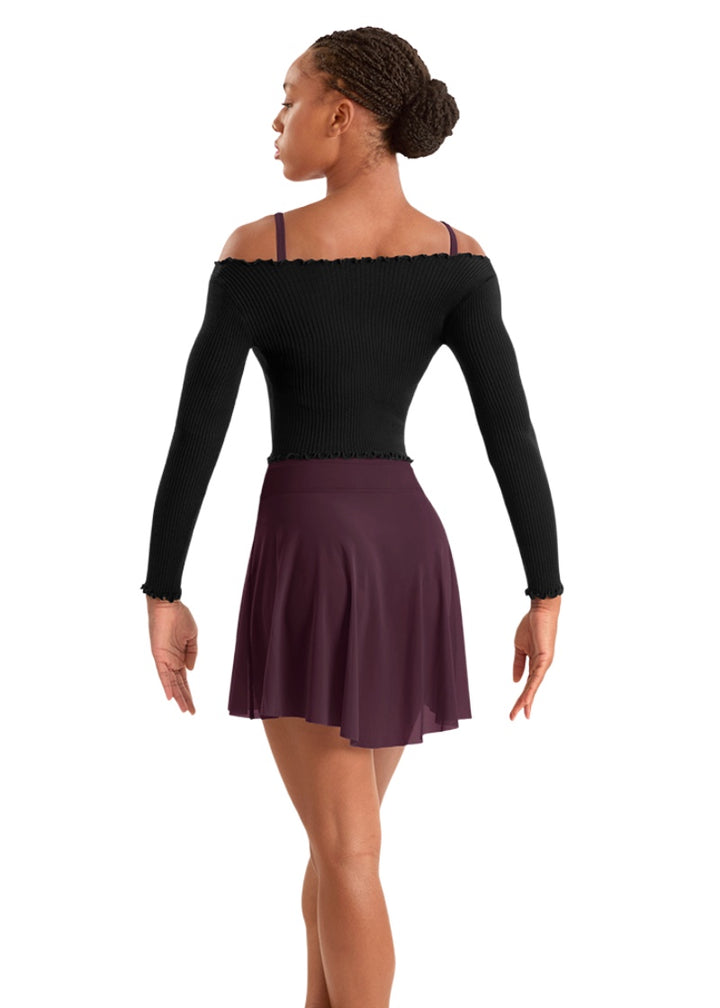 Mirella women's mesh high-low pull-on skirt in burgundy.