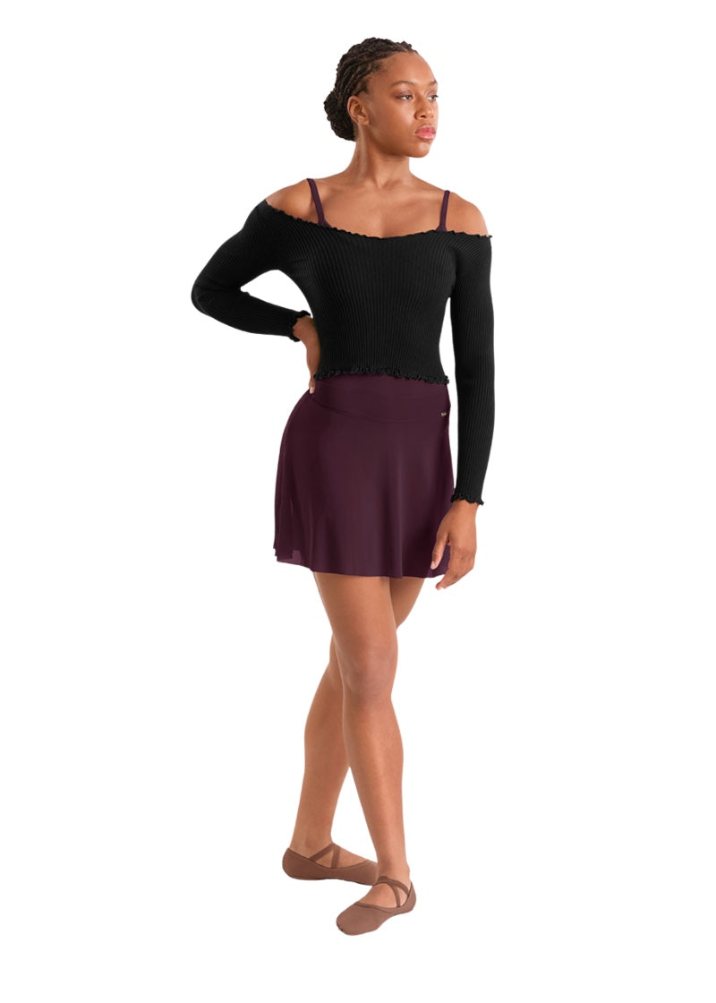 Mirella women's mesh high-low pull-on skirt in burgundy.