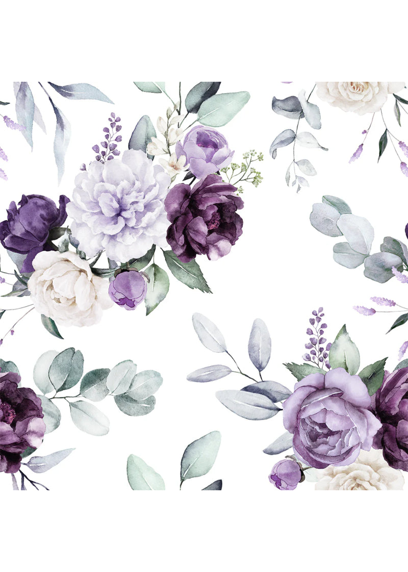 Eleve Dancewear Moonlit Garden White & Purple Floral Print Color Swatch