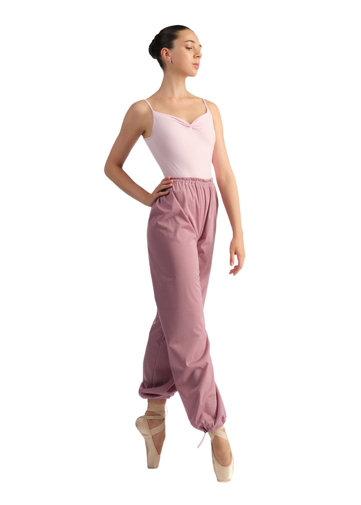 Nikolay women's Bliss heat retention pants in pink with gathered waistband and drawstring hems.
