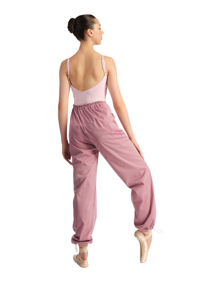 Nikolay women's Bliss heat retention pants in pink with gathered waistband and drawstring hems.