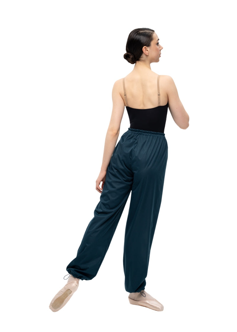 Nikolay women's Bliss heat retention pants in dark teal with gathered waistband and drawstring hems.