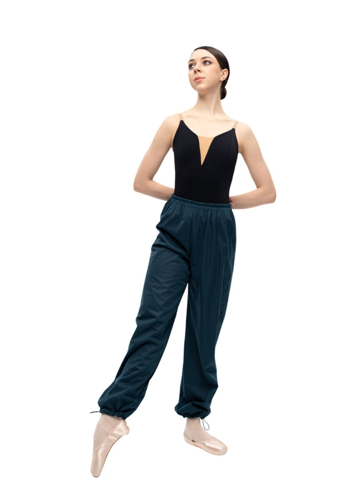 Nikolay women's Bliss heat retention pants in dark teal with gathered waistband and drawstring hems.