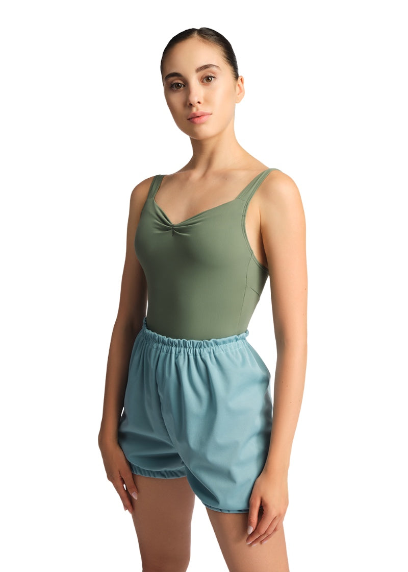 Nikolay women's Bae heat retention shorts in light blue with gathered waistband.