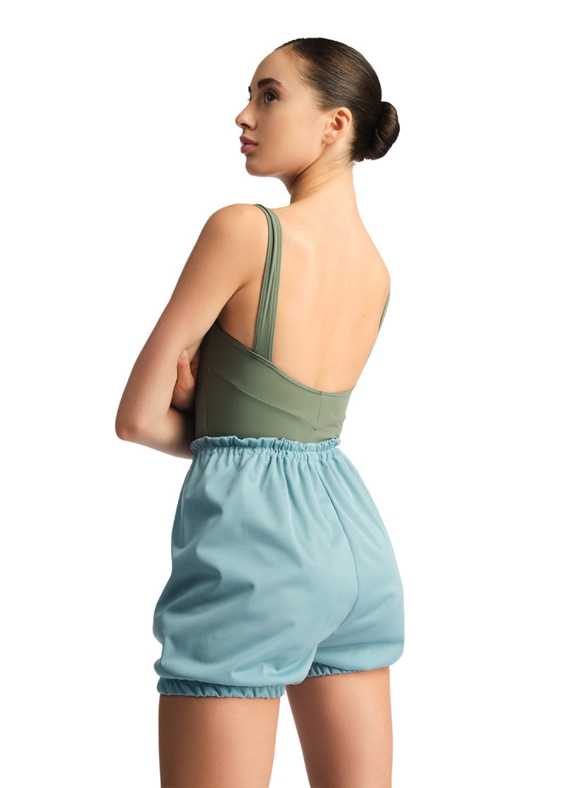 Nikolay women's Bae heat retention shorts in light blue with gathered waistband.
