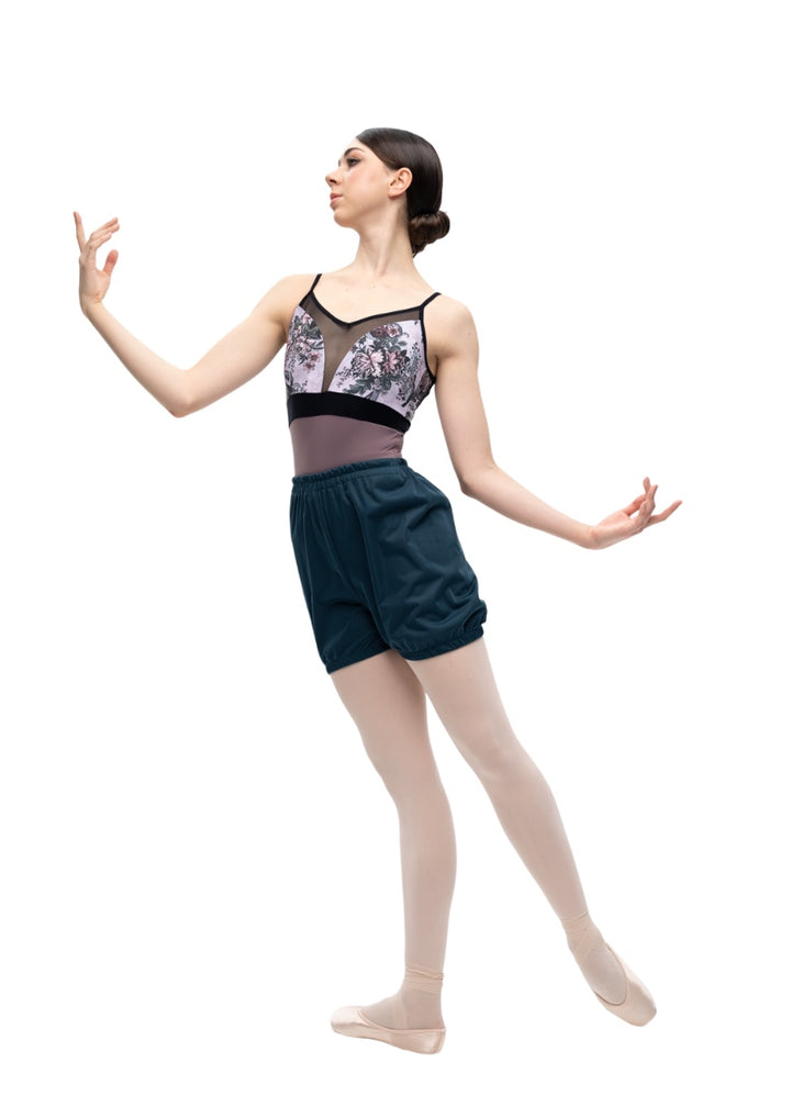 Nikolay women's Bae heat retention shorts in dark teal with gathered waistband.