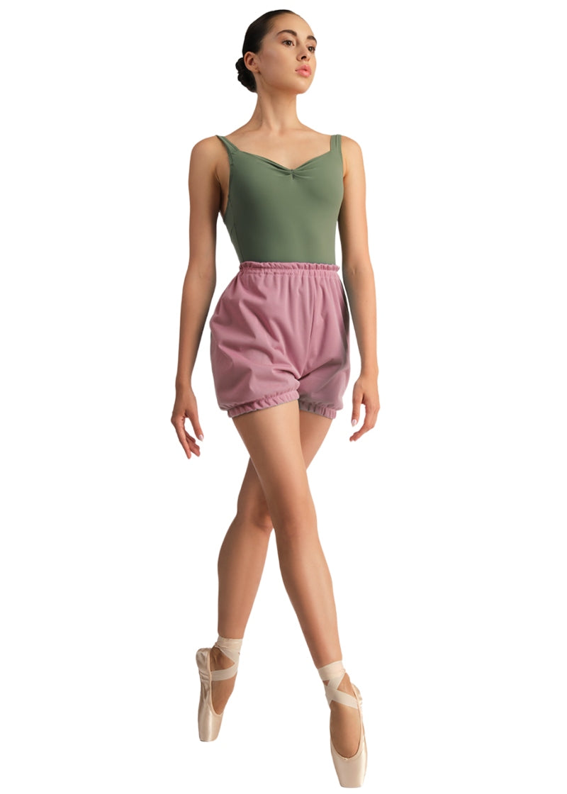 Nikolay 0408N Bae Warm-Up Shorts in Dusty Pink, shown on a ballet dancer