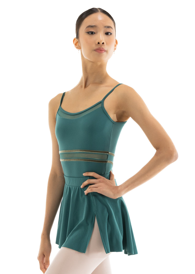 Nikolay women's Talia pull-on skirt in green with side slit.