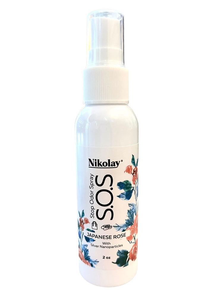 Bottle of Nikolay Stop Odor Spray in Japanese Rose scent.