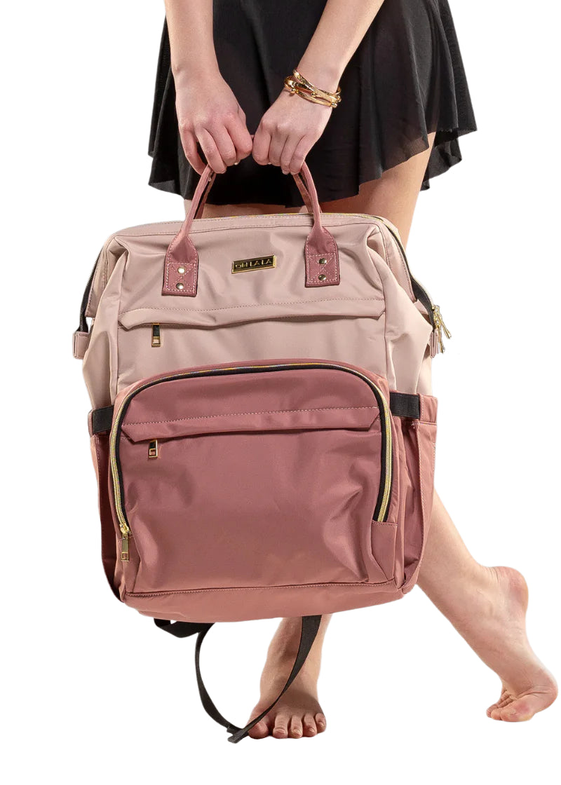 Oh La La OLL252-MAH Studio Essentials Large Dance Backpack in Light Mahagony Dark Pink and Light Pink with gold zipper details