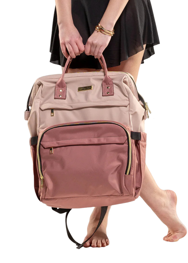Oh La La OLL252-MAH Studio Essentials Large Dance Backpack in Light Mahagony Dark Pink and Light Pink with gold zipper details