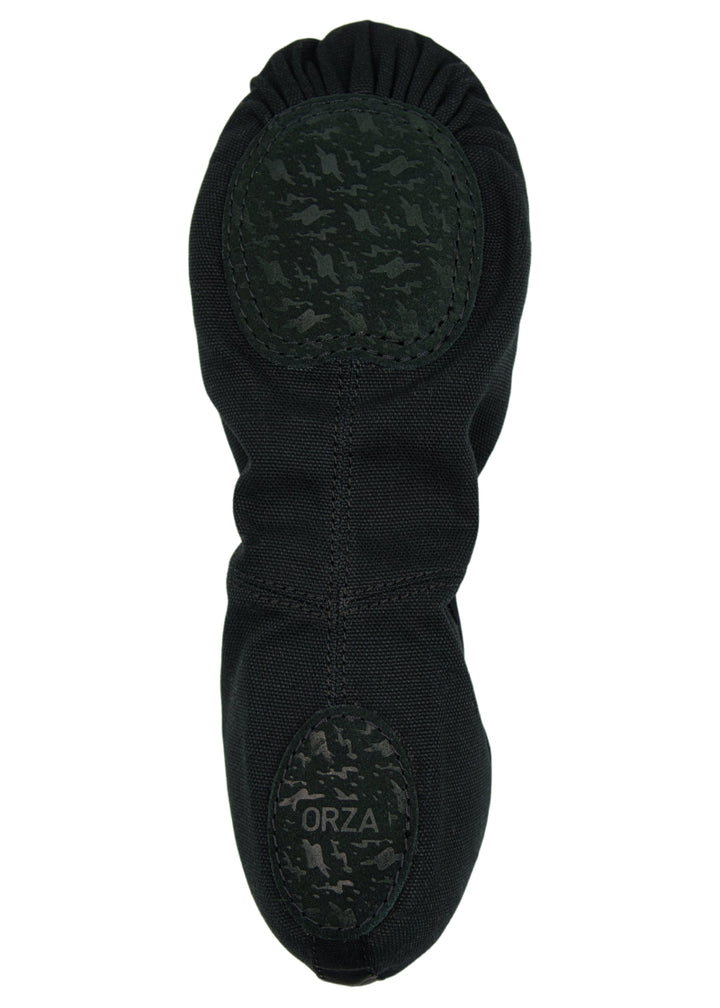 Orza Pro 2.0 Men's Split-Sole Canvas Ballet Shoe in Black with shock-absorbing materials, with suede sole patches