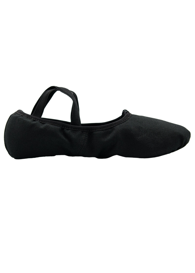 Orza Pro 2.0 Men's Split-Sole Canvas Ballet Shoe in Black with shock-absorbing materials, with pre-sewn criss-cross elastics and drawstring closure