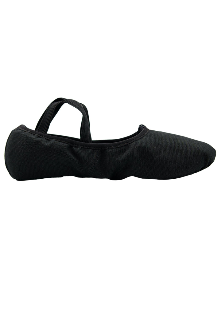 Orza Pro 2.0 Men's Split-Sole Canvas Ballet Shoe in Black with shock-absorbing materials, with pre-sewn criss-cross elastics and drawstring closure