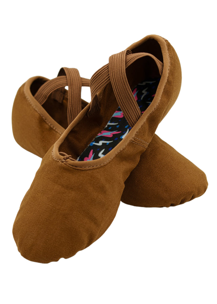 Orzao Pro 2.0 Men's Split-Sole Canvas Ballet Shoe in Cocoa medium-dark skin tone with shock-absorbing materials in the ball of foot and heel