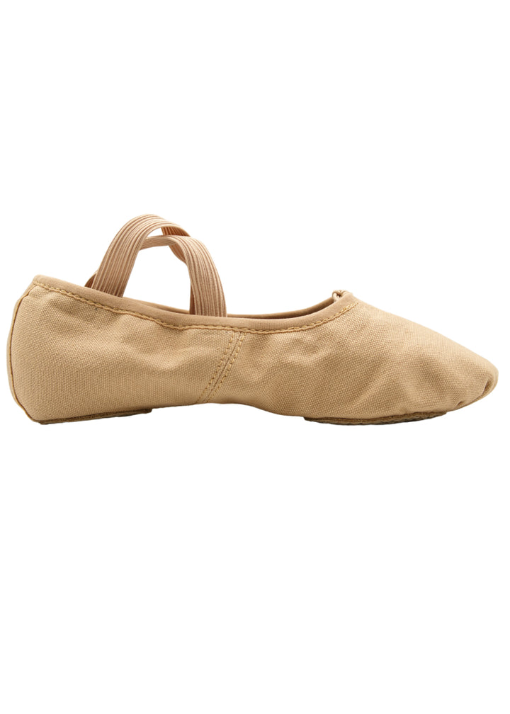 Orza Pro 2.0 Men's Split-Sole Canvas Ballet Shoe in Sand Light Skin Tone with pre-sewn criss-cross elastics and drawstring closure