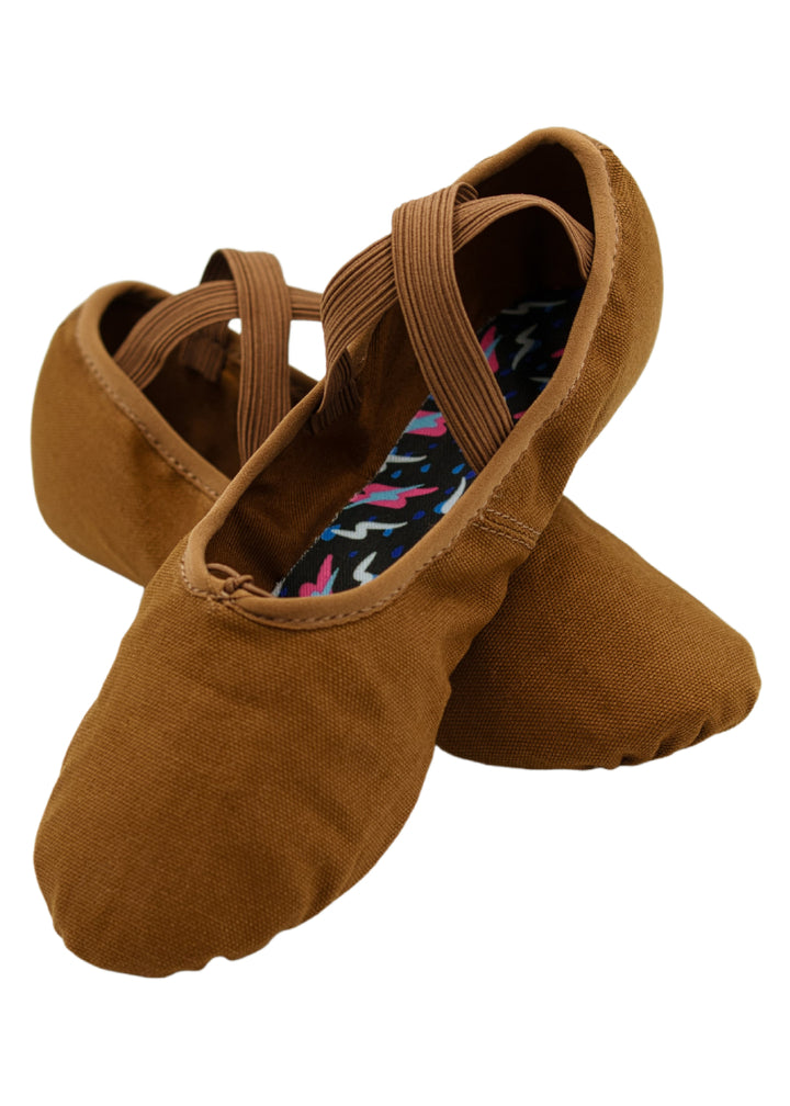Orza Pro 2.0 Women's Split-Sole Canvas Ballet Shoe in Cocoa medium-dark skin tone color, with innovative shock-asborbing technology