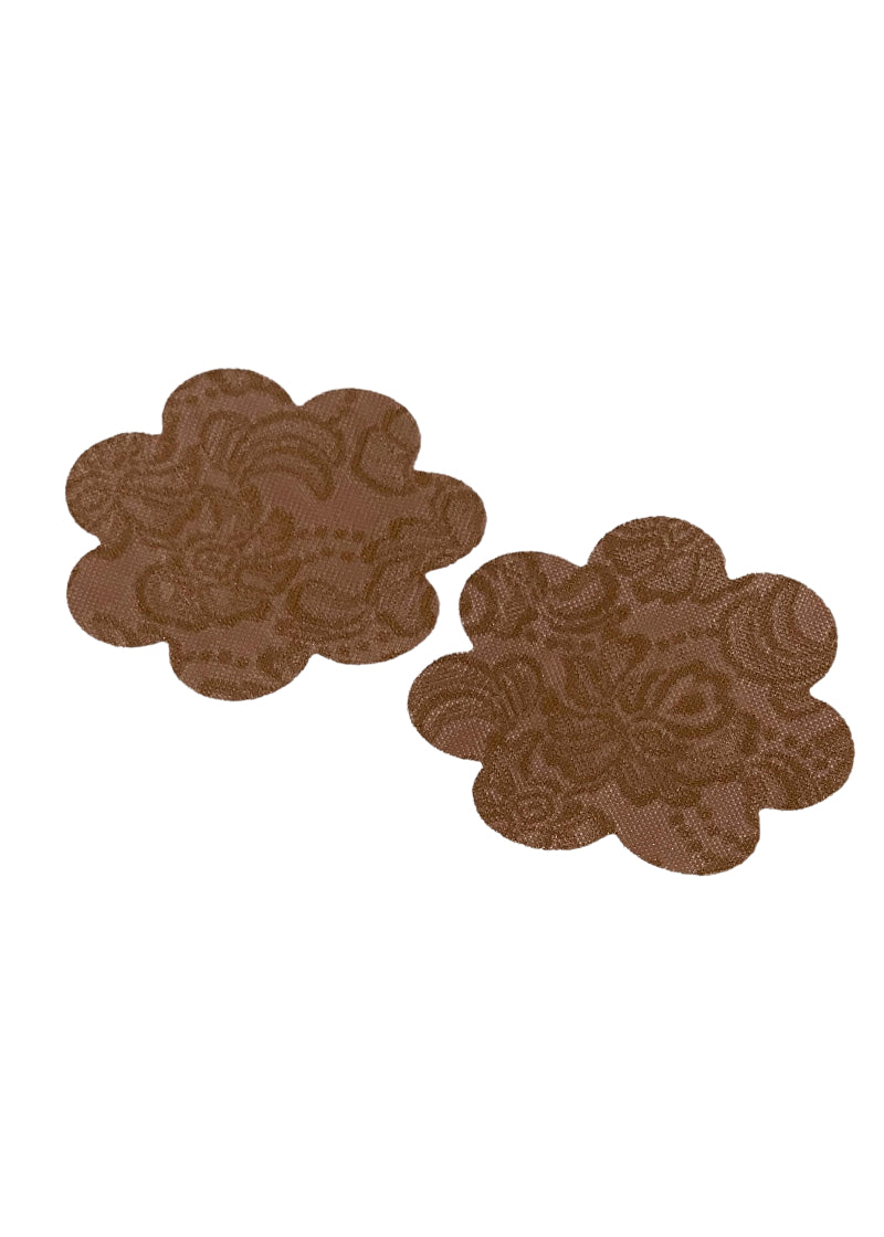 Pillows for Pointes BDA Body Daisies Women's Nipple Concealer Breast Petals, shown in a dark brown skin tone