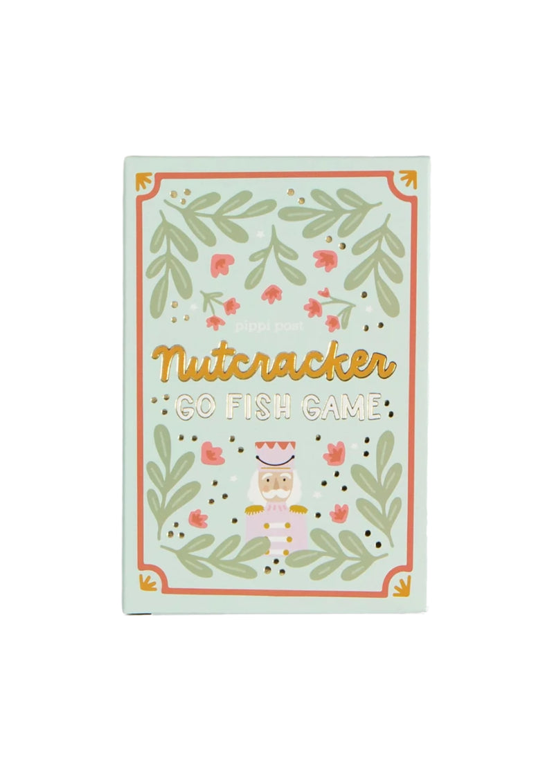 Pippi Post 538783 Nutcracker Go Fish card game with 43 3"x4.25" matching cards and light green box.