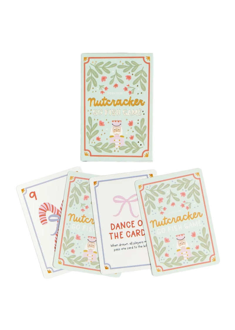 Pippi Post 538783 Nutcracker Go Fish card game with 43 3"x4.25" matching cards and light green box.