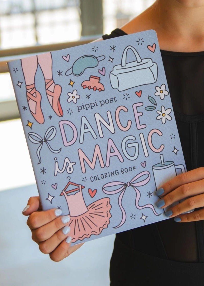Dancer holding Dance is Magic coloring book.