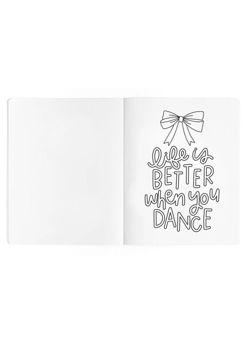Example coloring book page with bow and bubble text.