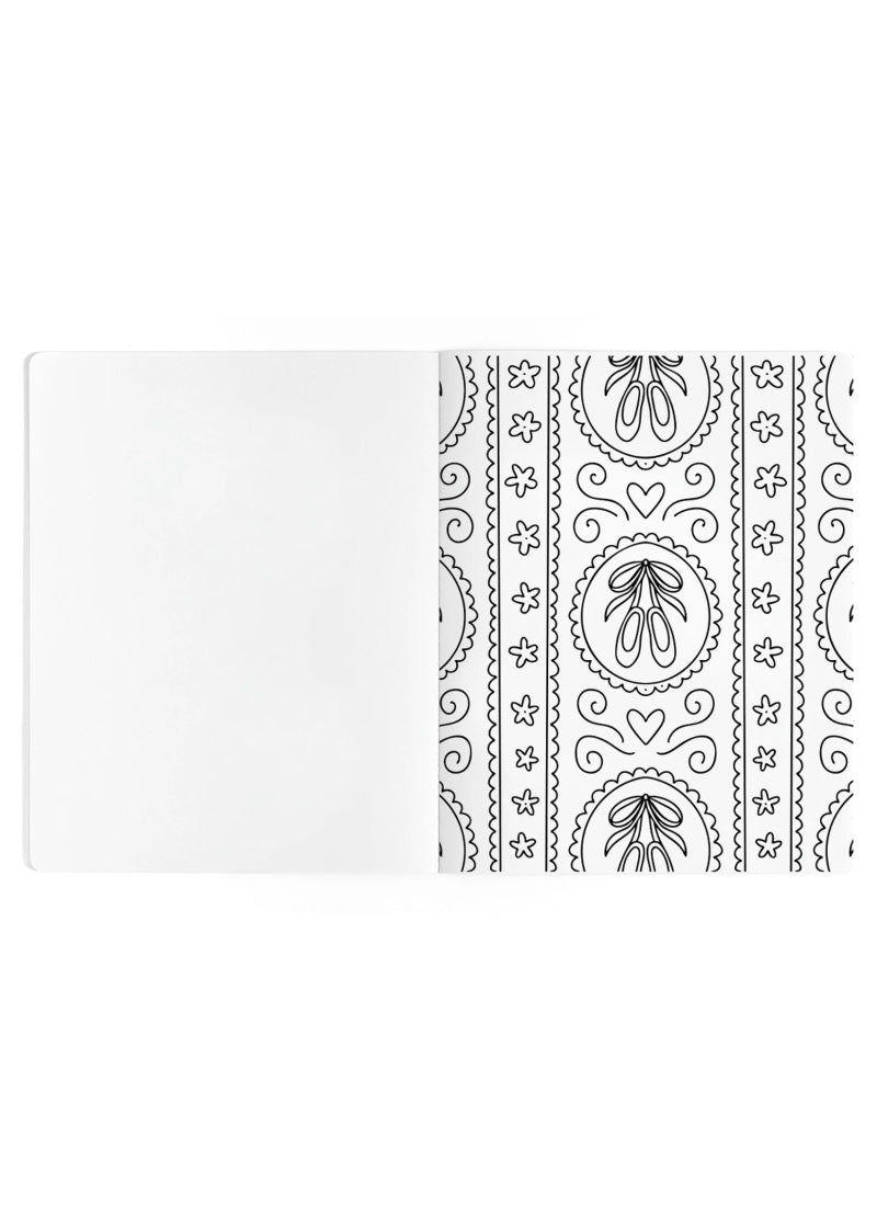 Example coloring book page with ballet slipper pattern.