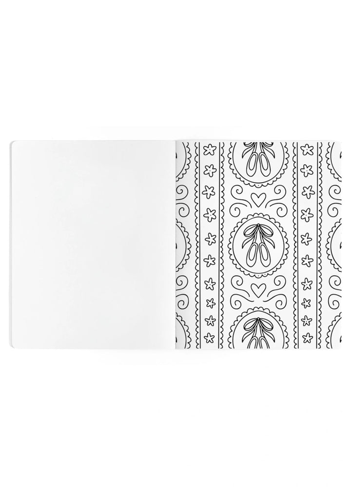 Example coloring book page with ballet slipper pattern.