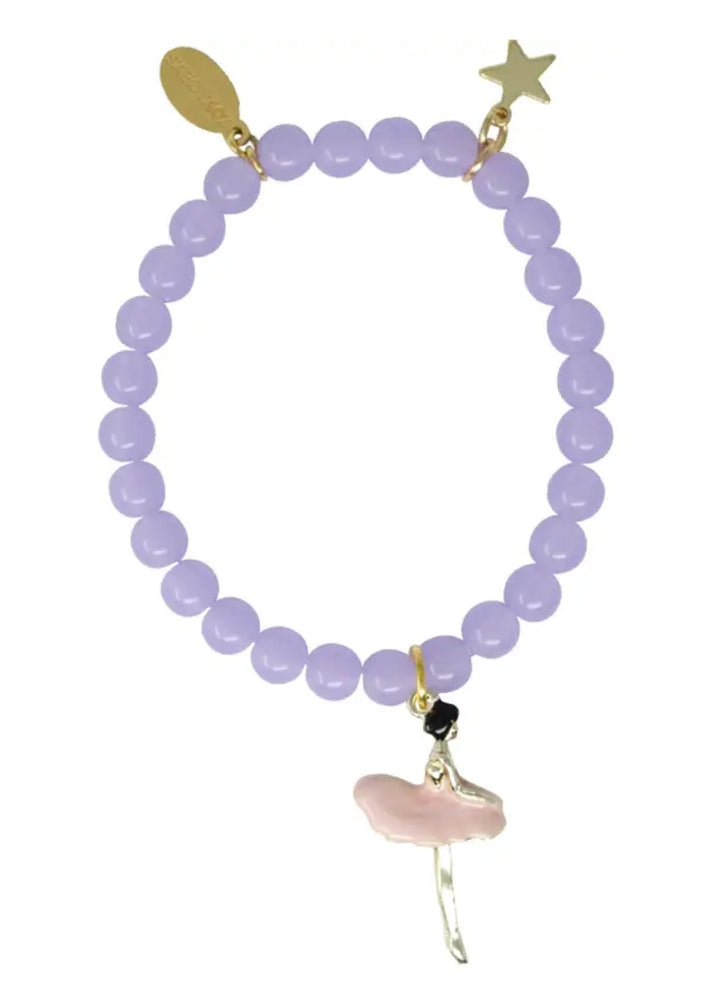 lavender beaded bracelet with ballerina charm