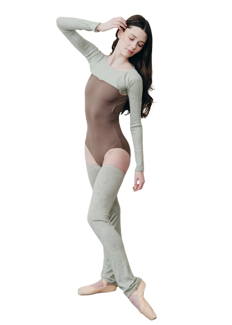 RubiaWear full length legwarmers in Morning sage green soft knit fabric