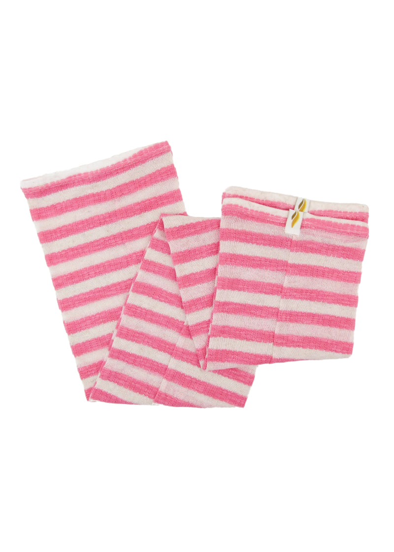 RubiaWear legwarmers with pink and light pink stripes.