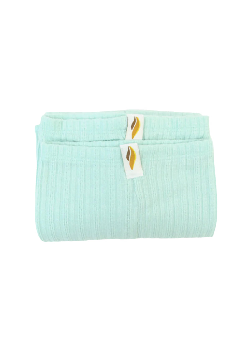 RubiaWear legwarmers in light seafoam.
