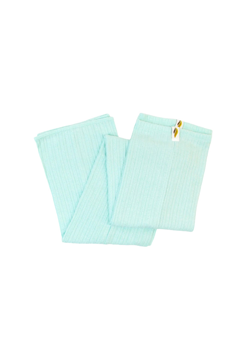 RubiaWear legwarmers in light seafoam.
