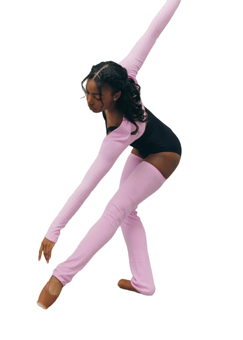 RubiaWear full length legwarmers in pink.