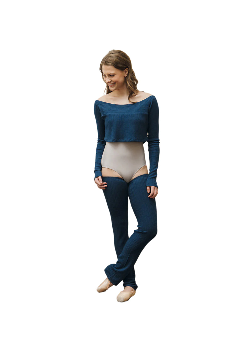 RubiaWear full length legwarmers in dark blue.