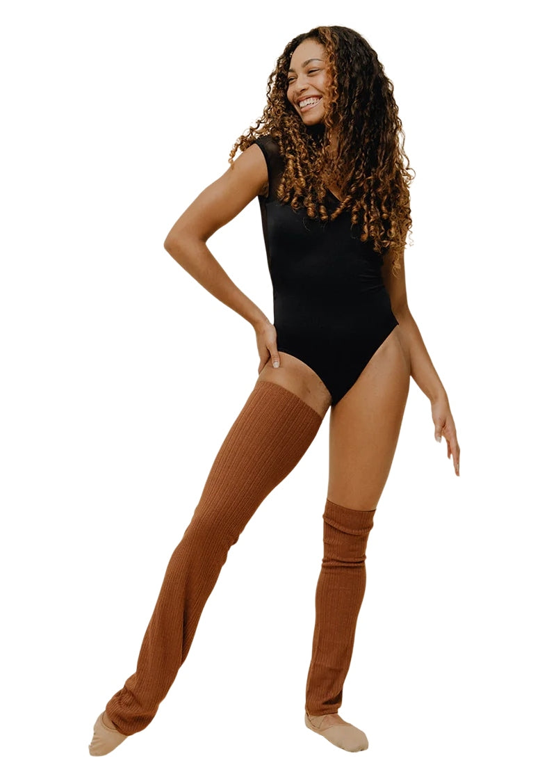 RubiaWear Shorty knit over-the-knee legwarmers in Cinnamon brown
