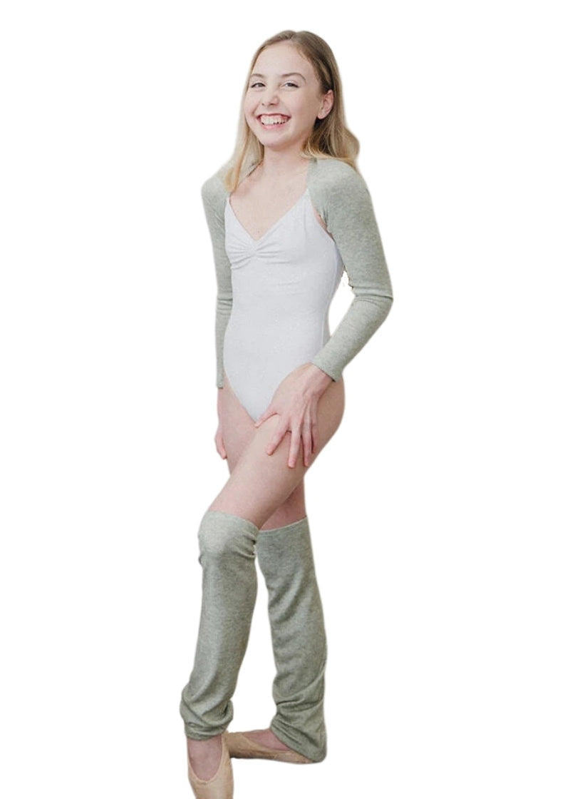 RubiaWear Short over-the-knee length legwarmers in Morning sage green soft knit fabric