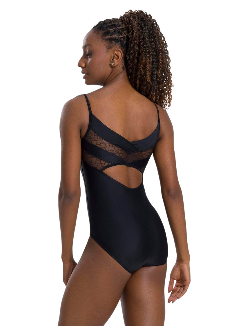 So Danca BY64 Ravena black camisole leotard with keyhole back and mesh panels