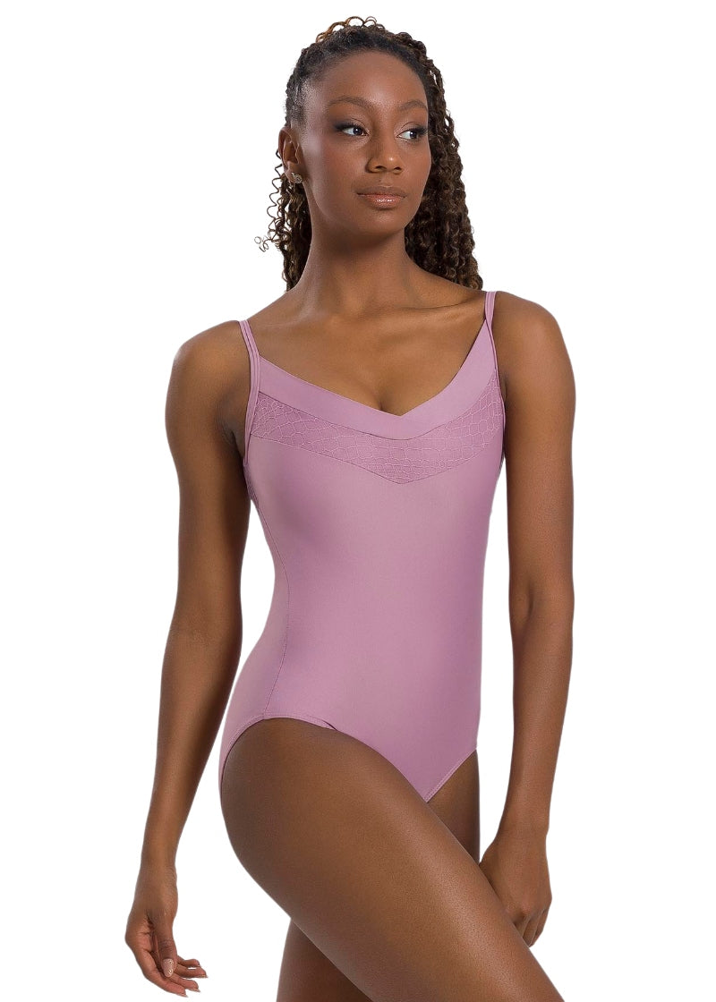 So Danca BY64 Ravena mauve camisole leotard with V neckline and mesh panel