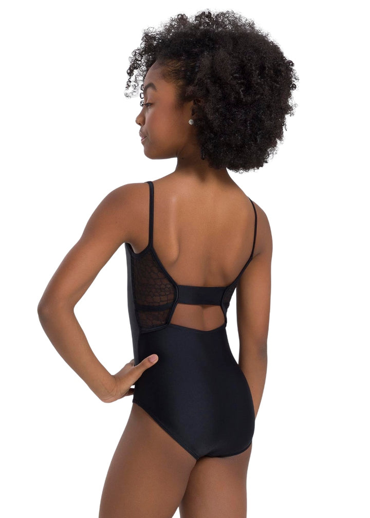 So Danca BY65C Lila black youth camisole leotard with keyhole back and mesh panels