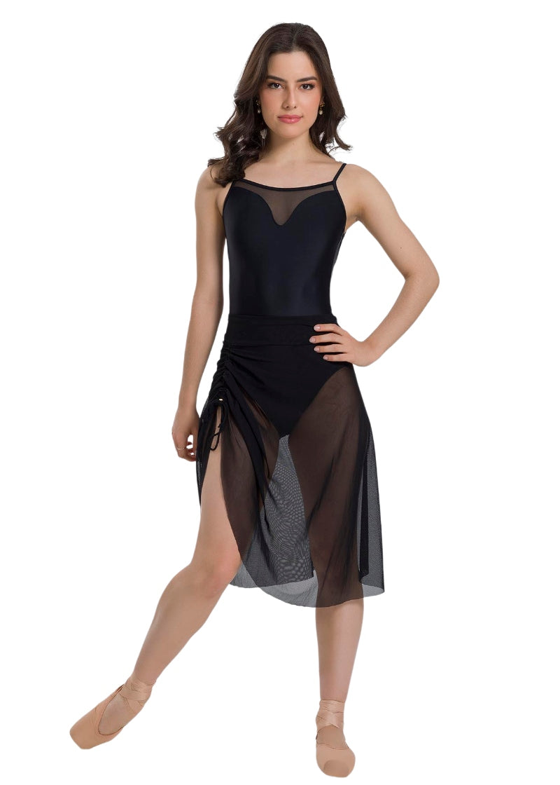 So Danca BY75 Alicia black mesh pull-on skirt with asymmetrical hemline and adjustable cinch 