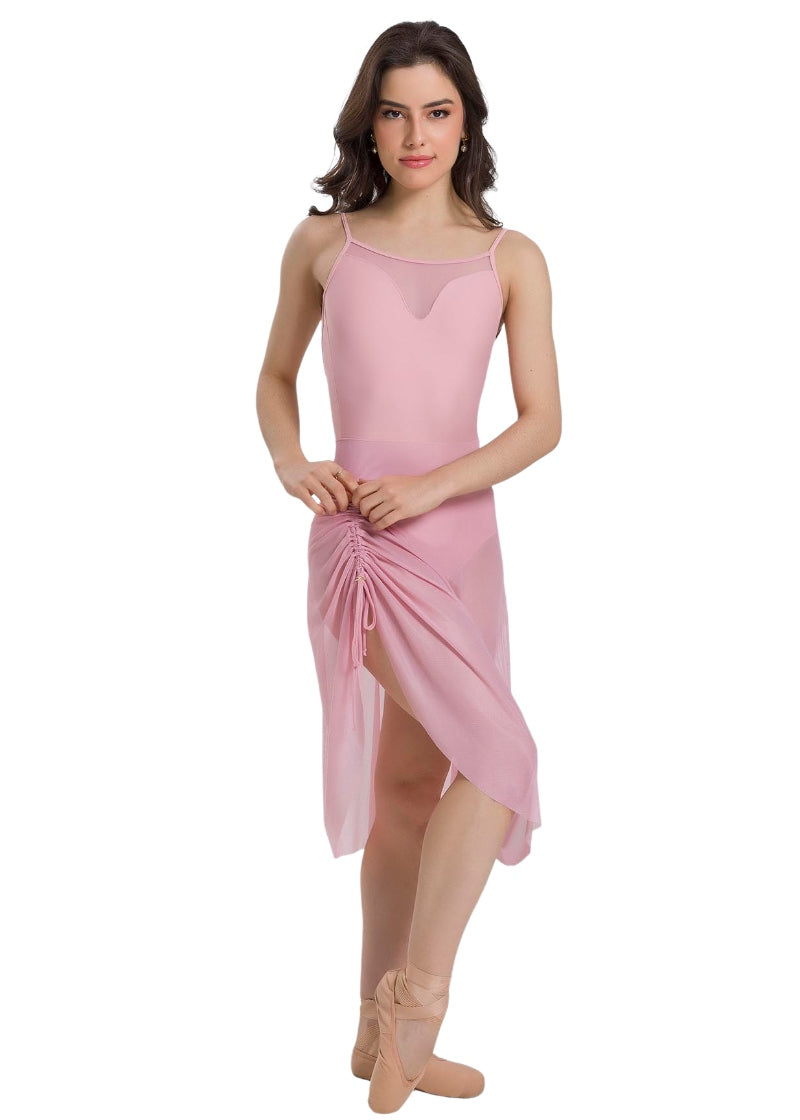 So Danca BY75 Alicia pink mesh pull-on skirt with asymmetrical hemline and adjustable cinch 