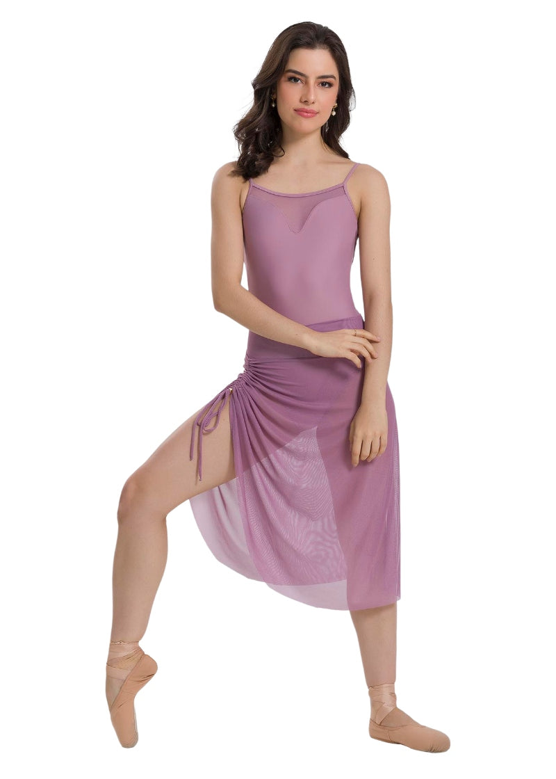 So Danca BY75 Alicia mauve mesh pull-on skirt with asymmetrical hemline and adjustable cinch 