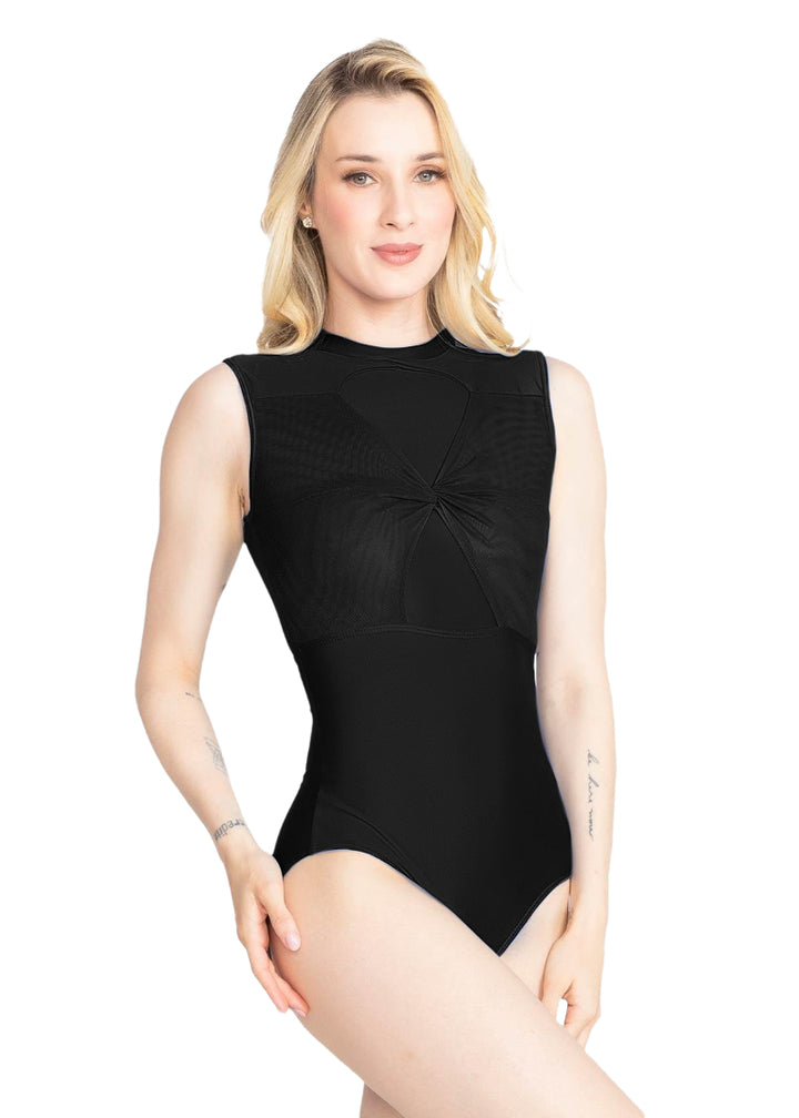 ON SALE Pamela Twist Front High Neck Leotard (Black)