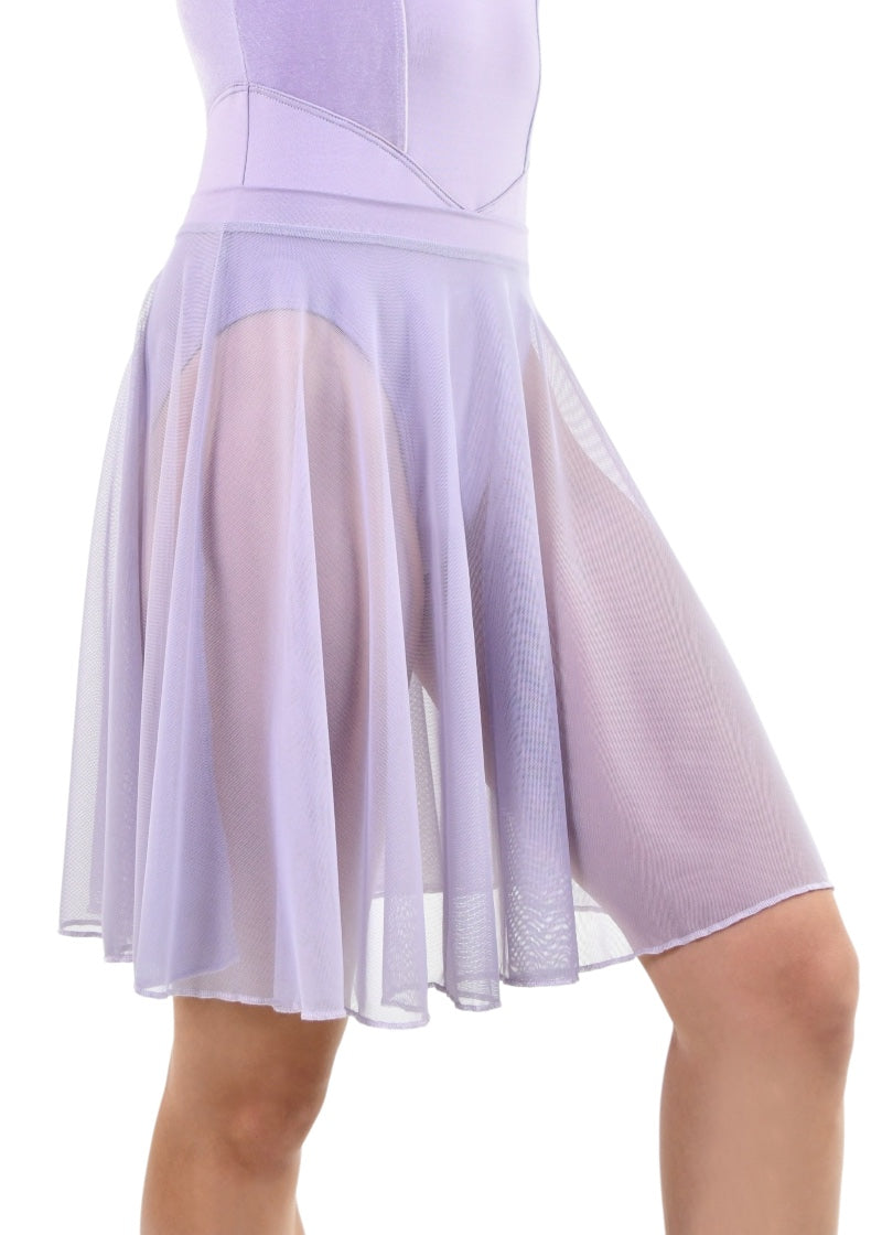 Suffolk mid-length pull-on skirt in light purple mesh.