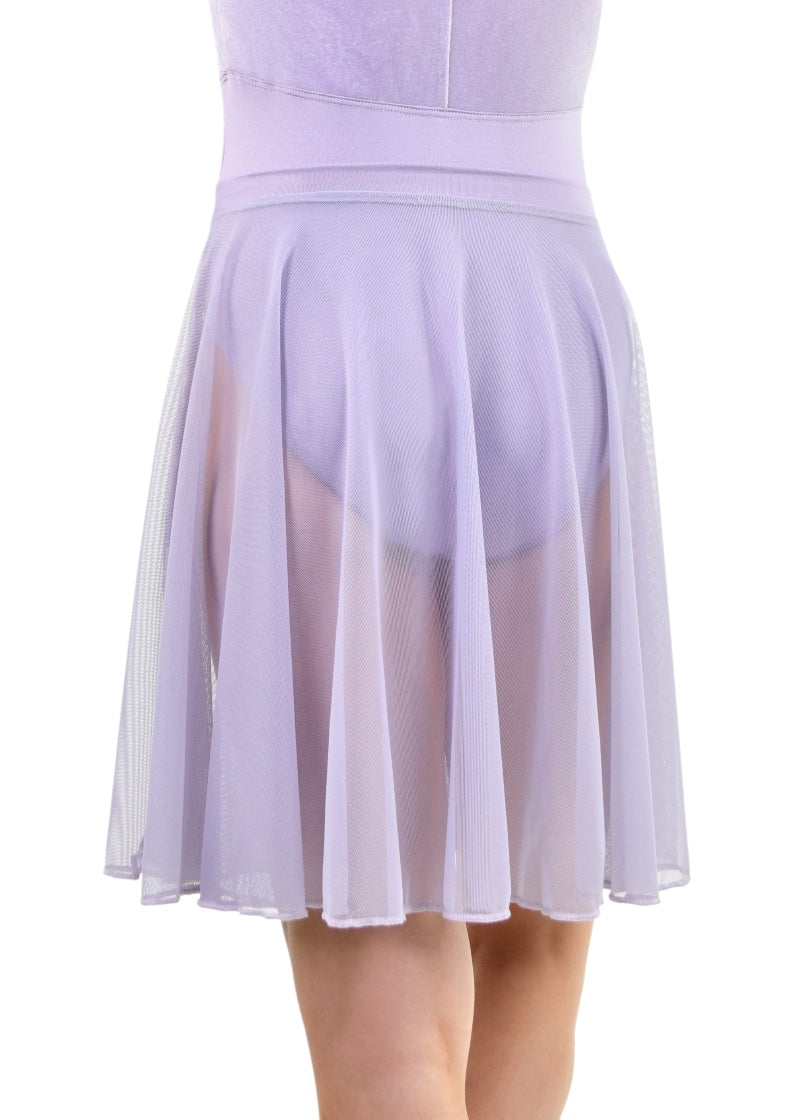 Suffolk mid-length pull-on skirt in light purple mesh.