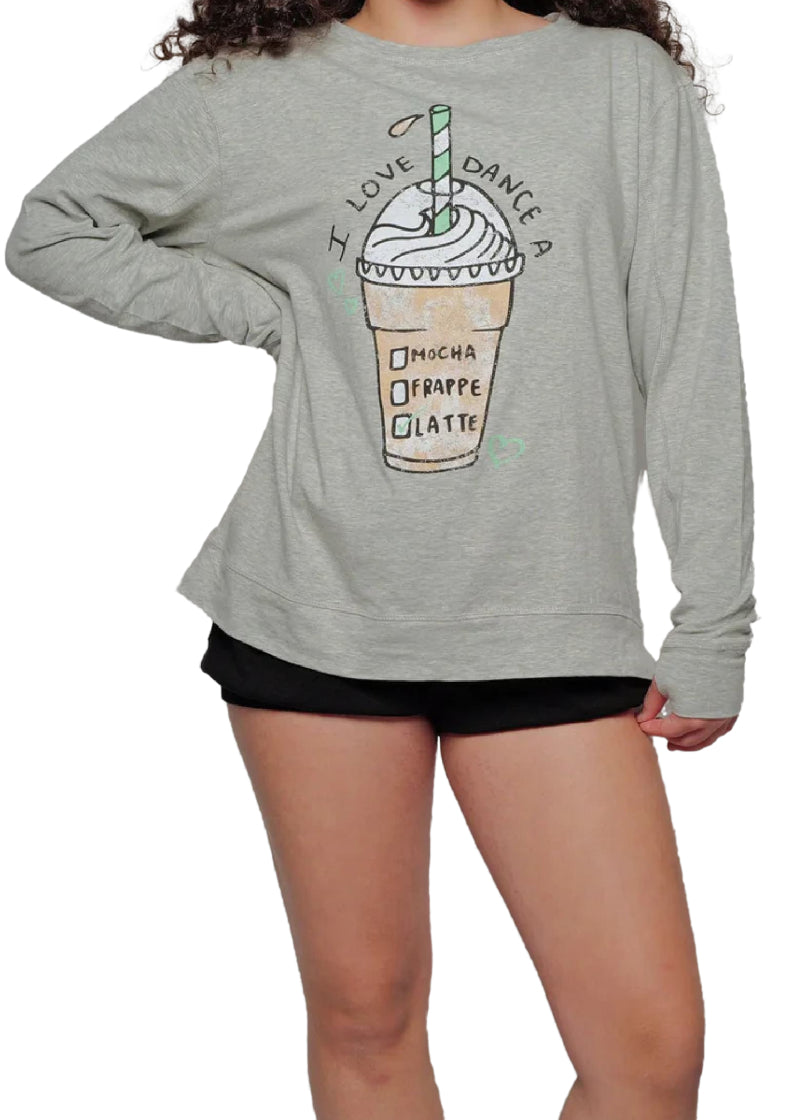 Sugar and Bruno F1019 Dance a Latte Women's Crewneck Sweatshirt with Thumbholes in Gray
