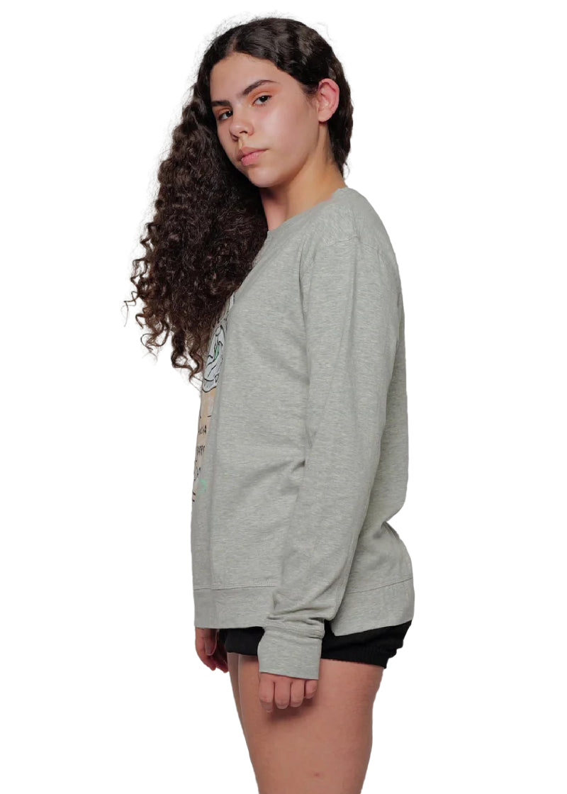 Sugar and Bruno F1019 Dance a Latte Women's Crewneck Sweatshirt with Thumbholes and side slits in Gray