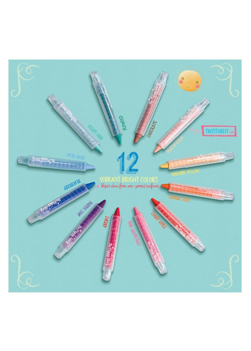 twistable chalk crayons pictured with names of colors